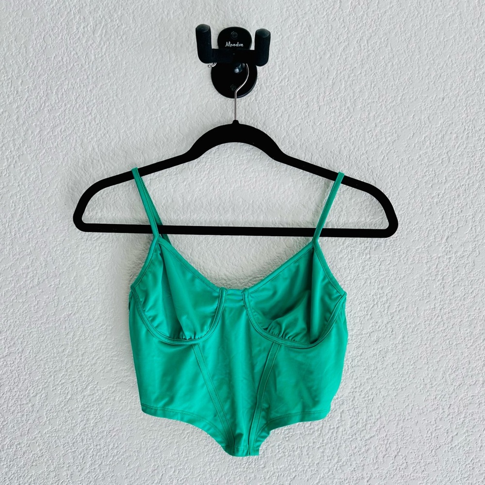 Green tank with Molded Cups and Spaghetti Straps